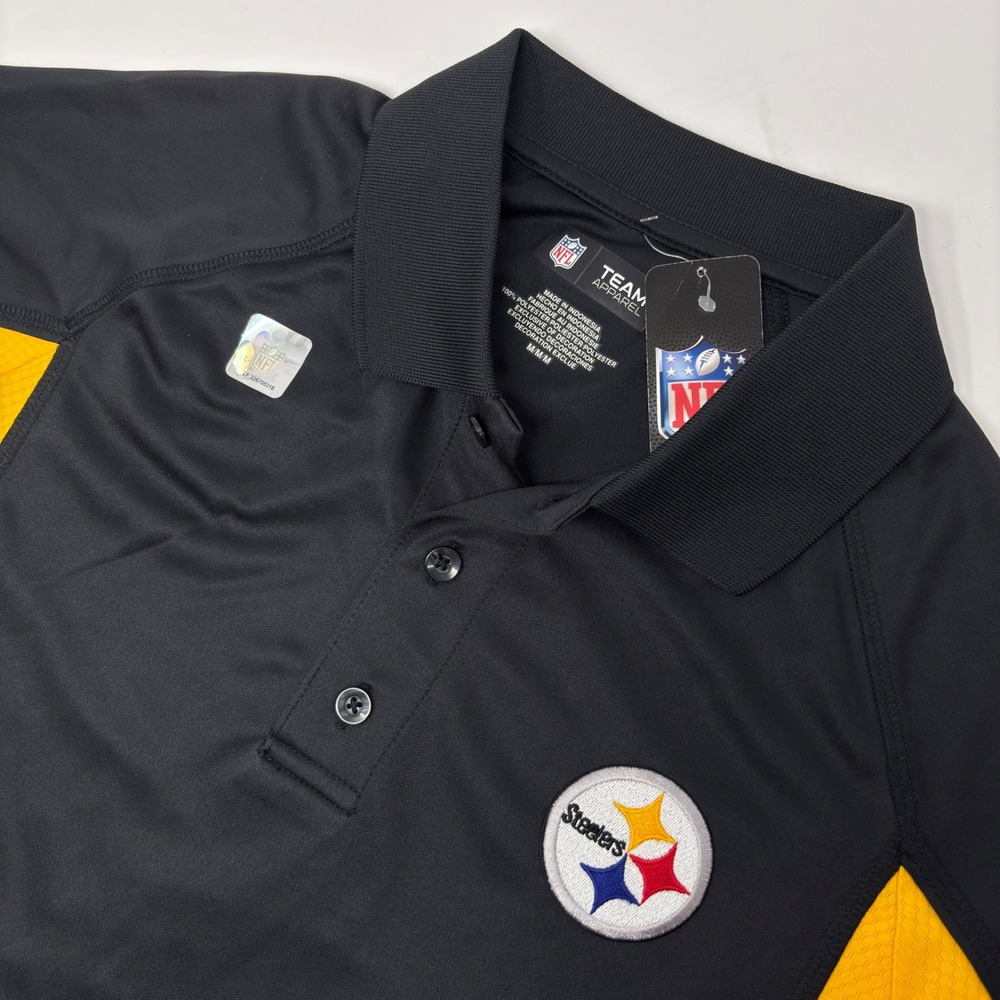 NFL Pittsburgh Steelers Polo Shirt Men's Medium Black Gold Team Apparel NWT NEW